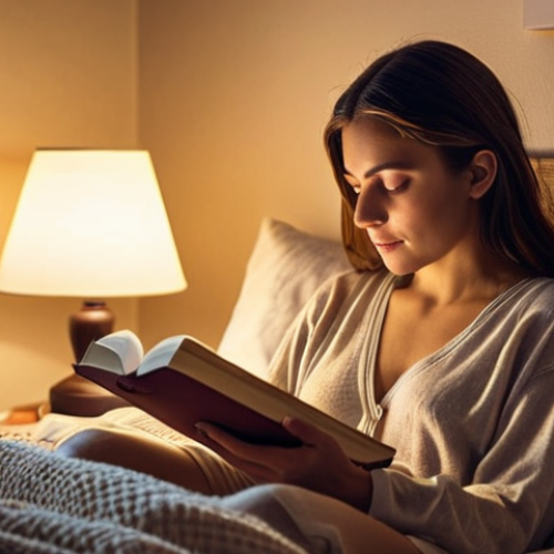 Home 4 **
Prompt: Woman peacefully reading a book in a cozy bedroom, soft lighting, smartphone placed on the nightstand, emphasizing a "digital-free zone" before sleep. Calming colors and a serene atmosphere.
**