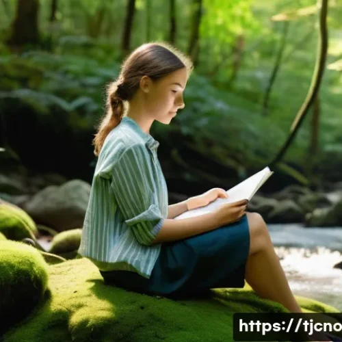 테크노스트레스 예방을 위한 정보 공유 - **A serene digital detox in nature:** A young adult (20s-30s, gender-neutral) is sitting peacefully ...