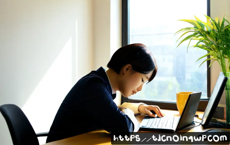 Home 17 테크노스트레스와 일과 삶의 균형 - Photorealistic home office scene illustrating technostress and work-life balance: a tired middle-age...